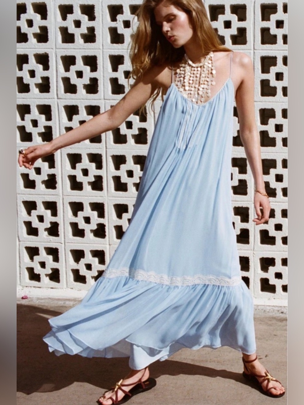 NWT ZARA Boho Sky Blue Midi Dress $149